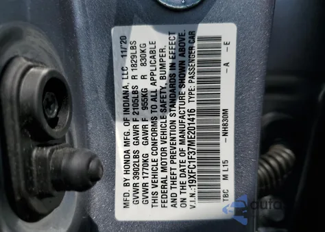 2021 Honda Civic Ex z USA, uszkodzony, nr VIN 19XFC1F37ME201416